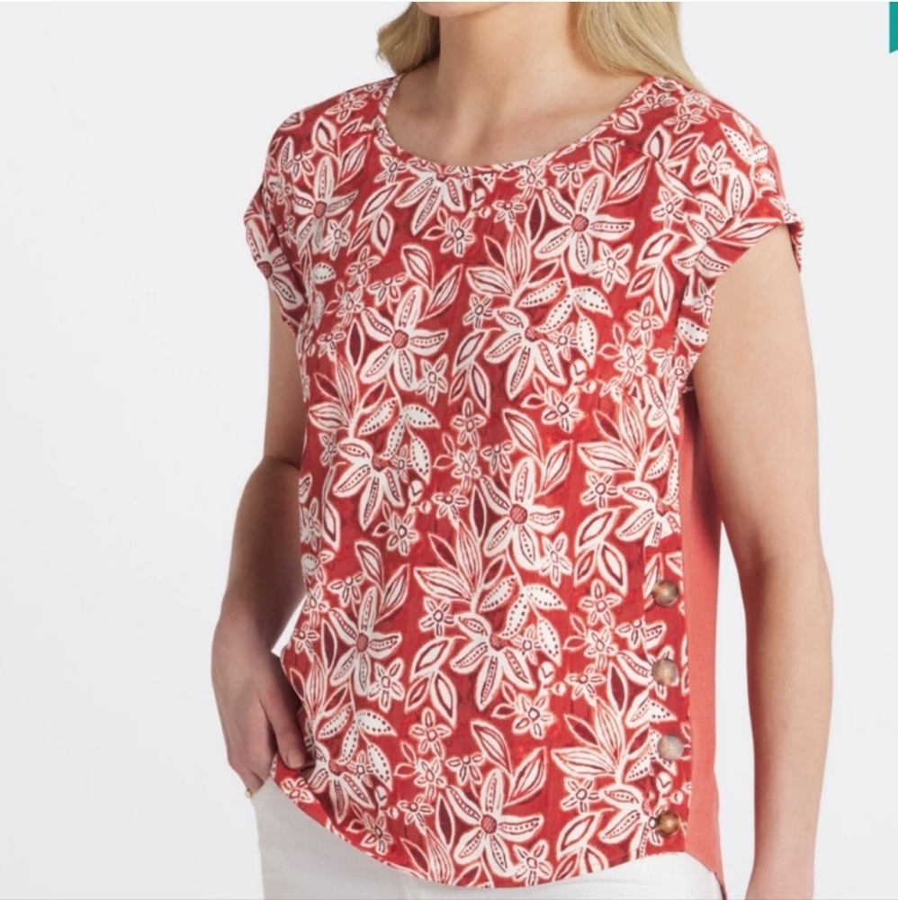 Stitch Fix l Fortune + Ivy Angelina Button Detail Mixed Material Top, Medium NEW